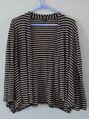 Striped Open Front Cardigan - Black & White Medium